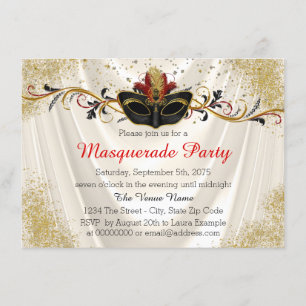 Invitation Soirée masquée rouge et or
