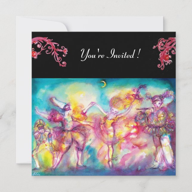 Invitation SOIRÉE MASQUÉE,rouge florissant (Devant)