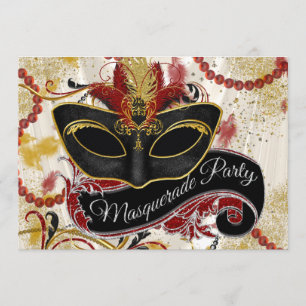 Invitation Soirée Masquée Rouge Noir Or