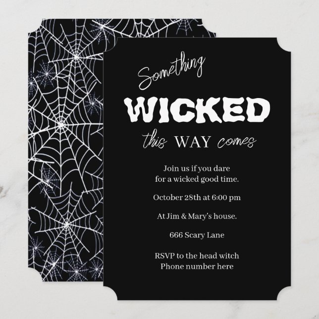Invitation Soirée Méchante Halloween en Noir et Blanc (Devant / Derrière)