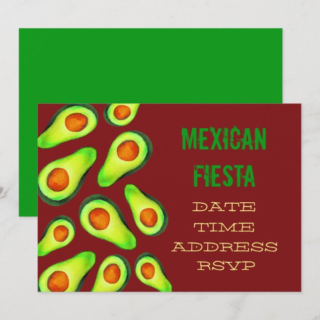 Invitation soirée mexicaine Fiesta guacamole avocado (Devant / Derrière)