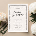 Invitation Soirée minimaliste de 21e anniversaire<br><div class="desc">Conçu pour s'harmoniser avec notre collection Scalloped Border, cette invitation minimaliste de fête de 21e anniversaire présente un design classique avec une touche unique - la bordure à pétoncles est unique, et ajoutera sûrement une touche rétro à cette invitation moderne. Si vous voulez attirer l'attention de votre client avec ce...</div>