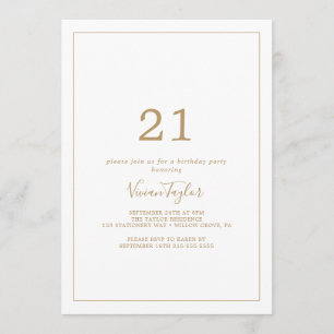 Invitation Soirée minimaliste Gold 21st Birthday