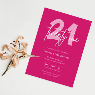 Invitation Soirée minimaliste moderne Hot Pink 21e anniversai