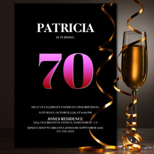 Invitation Soirée minimaliste noir et rose 70e anniversaire