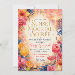 Invitation Soirée Mocktail Coucher de Soleil 21e Anniversaire
