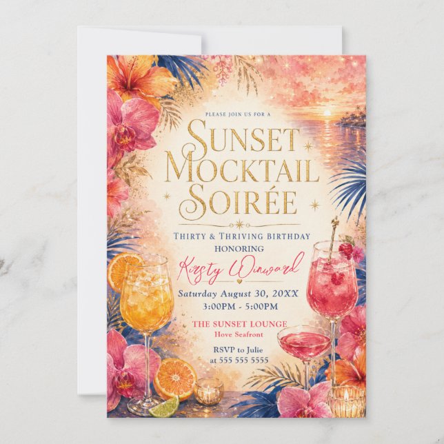 Invitation Soirée Mocktail Coucher de Soleil 30e Anniversaire (Devant)