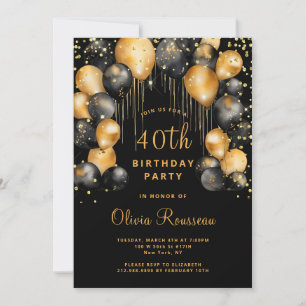 Invitation Soirée moderne 40e anniversaire Black Gold