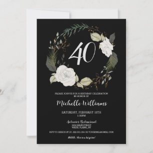 Invitation Soirée moderne 40e anniversaire Floral Wreath Gold