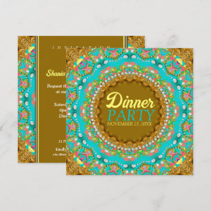 Invitation Soirée Moderne Bohème Aqua Or