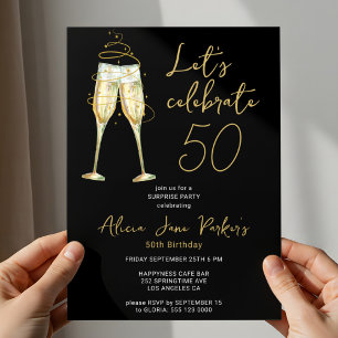 Invitation Soirée moderne en or noir 50e anniversaire