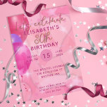 Invitation Soirée moderne moderne avec ballons roses 30e anni<br><div class="desc">Design élégant et moderne personnalisé d'invitation à la fête d'anniversaire avec des ballons roses chauds,  des étoiles et des étincelles sur un arrière - plan rose abstrait.</div>