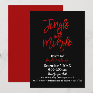 Invitation Soirée Moderne Rouge Noir Brillant Jingle & Mingle