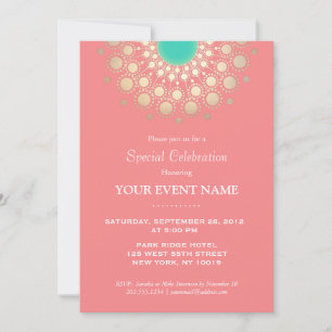 Invitation Soirée Motif en Corail Rose et Gold Circle