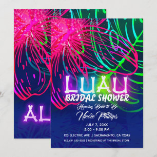 Invitation Soirée Néon Tropicale de Mariage Électrique Luau