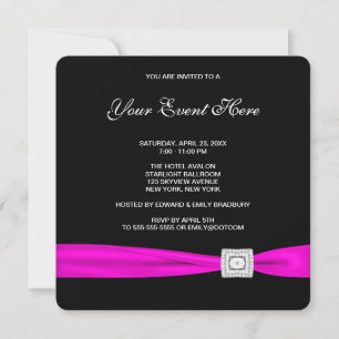 Invitation Soirée Noir et Rose Chaude