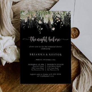 Invitation Soirée Noire fleur sauvage Avant Le Dîner De Répét