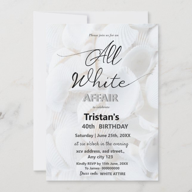 Invitation Soirée ou fête tout en blanc (Devant)