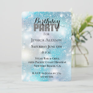 Invitation Soirée Parties scintillant Aqua Blue Bokeh Anniver