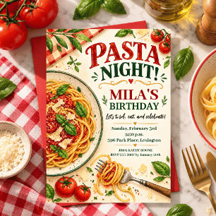 Invitation Soirée Pâtes Aquarelle Anniversaire Italien Spaghe