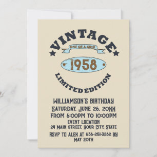 Invitation Soirée personnalisée vintage de 65e anniversaire