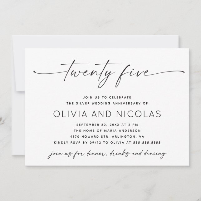 Invitation Soirée photo du 25e anniversaire du Mariage modern (Devant)
