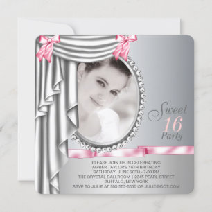Invitation Soirée photo rose et gris 16 Anniversaire