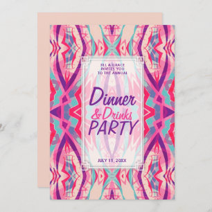 Invitation Soirée Pink Aqua Boho Chic Dîner Fête Des Boissons