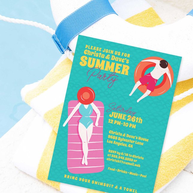 Invitation Soirée Piscine d'Art Cartoon (Créateur téléchargé)