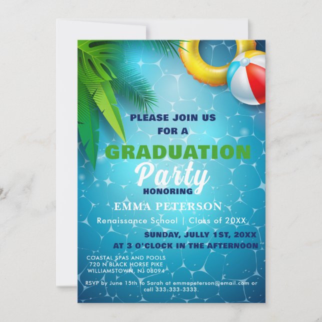 Invitation Soirée Piscine, Piscine cadeau Graduation vert (Devant)