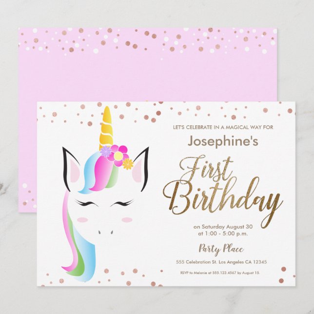 Invitation Soirée pour le premier anniversaire de la petite f (Devant / Derrière)