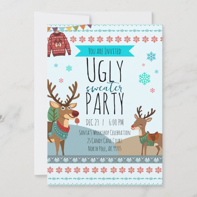 Invitation Soirée Pull de Noël Moche – Amusement Flocon de Ne (Devant)