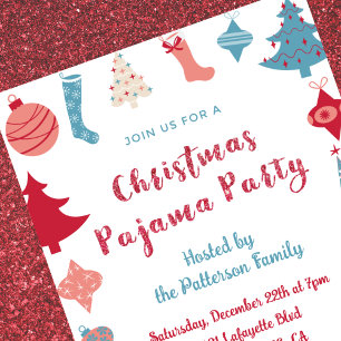 Invitation soirée pyjama adulte rouge bleu