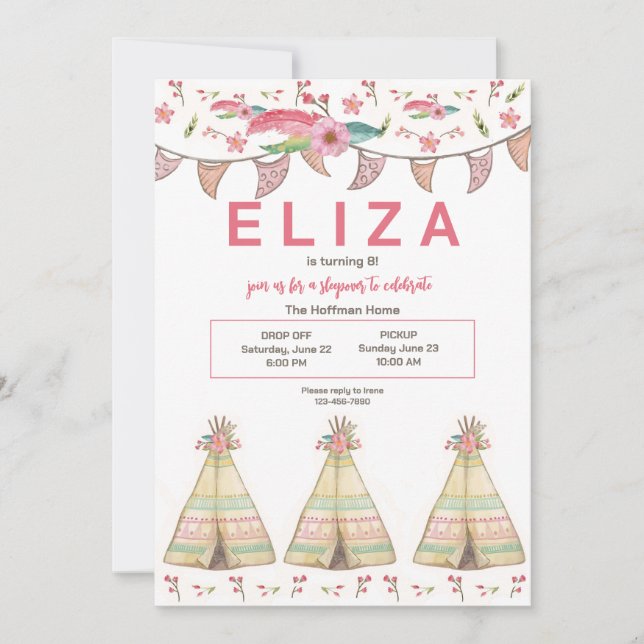 Invitation Soirée Pyjama sous Tipi (Devant)