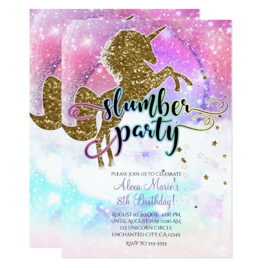 Invitation Soiree Pyjamas Magique D Etincelle De Licorne De Zazzle Fr