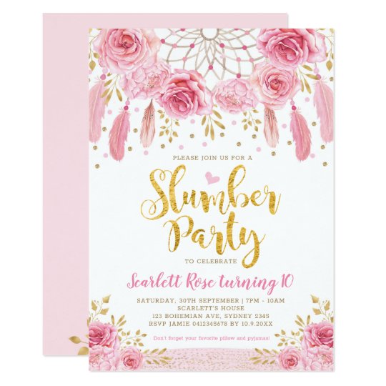 Invitation Soiree Pyjamas Rose Tribale De Dreamcatcher De Zazzle Fr