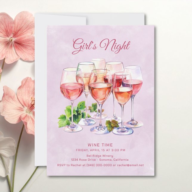 Invitation Soirée rose des filles vin  (Créateur téléchargé)