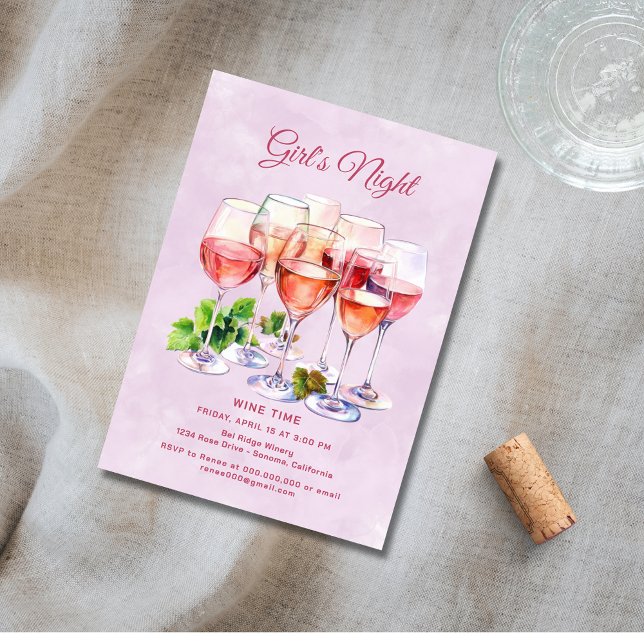 Invitation Soirée rose des filles vin  (Créateur téléchargé)