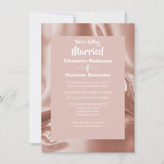 Invitation Soirée rose Gold Elegant Rippled Silky Satin Glam (Devant)