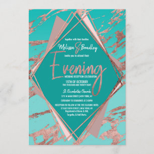 Invitation Soirée Rose Gold Turquoise Green Marble Diamond