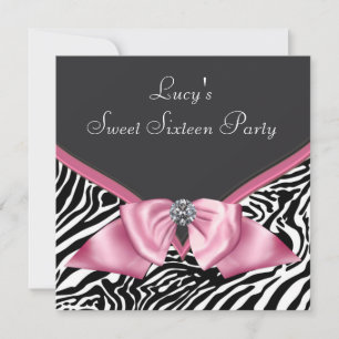 Invitation Soirée rose Zebra 16 Anniversaire