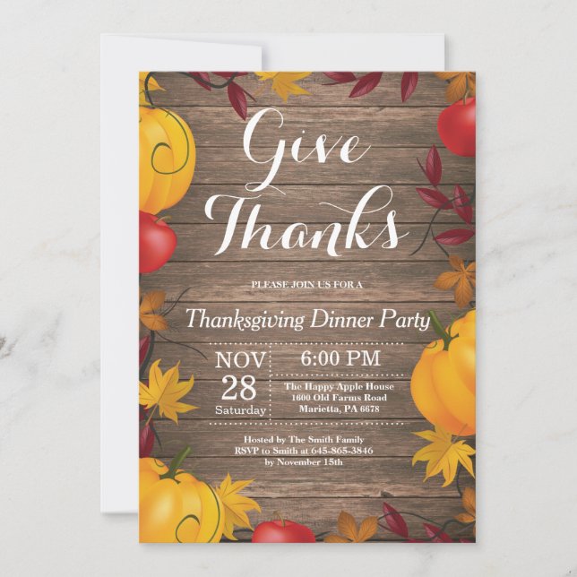 Invitation Soirée Rustique Thanksgiving Diner Party Automne a (Devant)
