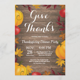 Invitation Soirée Rustique Thanksgiving Diner Party Automne a