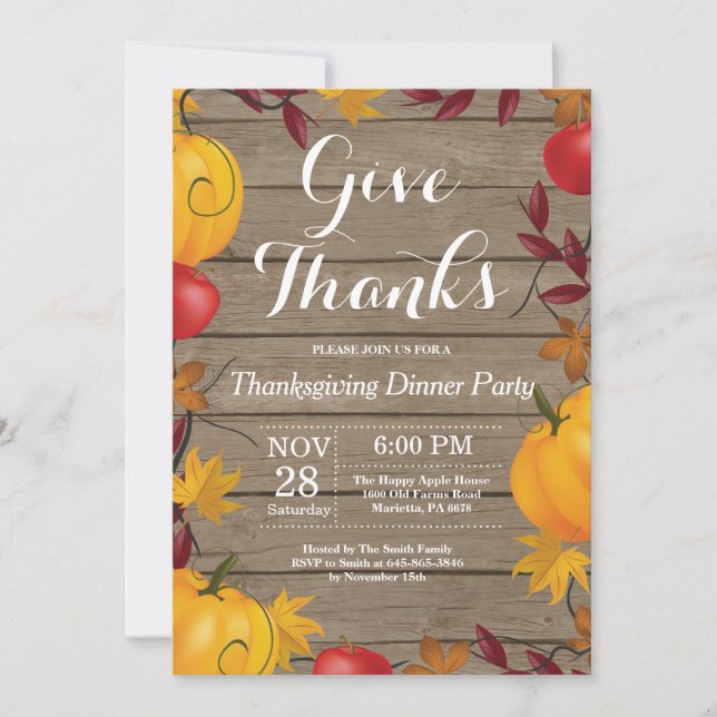 Invitation Soirée Rustique Thanksgiving Diner Party Automne a (Devant)
