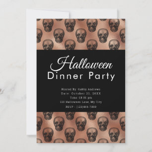 Invitation Soirée Skuls Rose Gold Halloween Diner