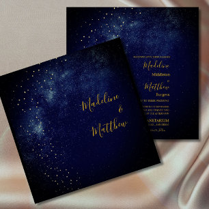 Invitation Soirée Sky Astral Gold Stars Carré bleu Mariage