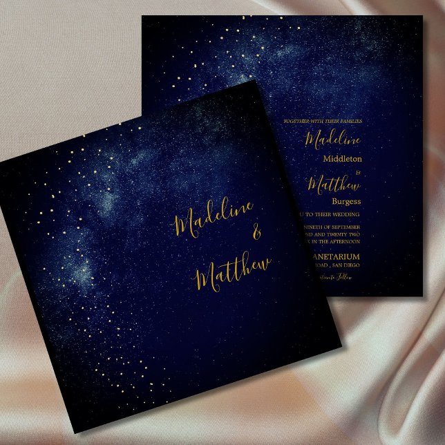 Invitation Soirée Sky Astral Gold Stars Carré bleu Mariage (Créateur téléchargé)