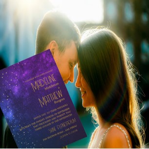 Invitation Soirée Sky Astral Gold Stars Purple Mariage