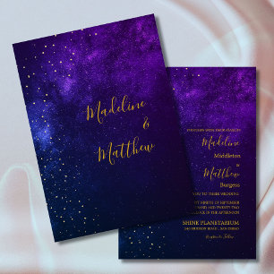 Invitation Soirée Sky Astral Gold Stars Purple Mariage
