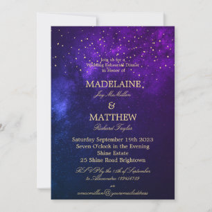 Invitation Soirée Sky Gold Stars Purple Mariage Repétition